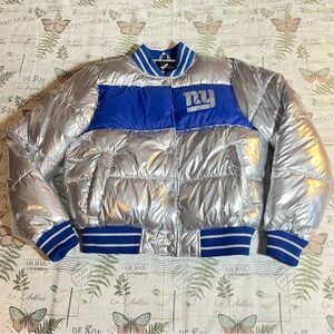 G-III for Her Women's New York Giants Silver blue puffer jacket small NFL BOMBER